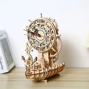 Reloj Barco Pirata 3D Madera DlY Construcción Modelo Kit Montaje Puzzle Decoración del Hogar - Imagen 1 de 7