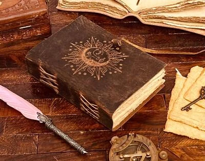Handmade Sun and Moon Antique Vintage Leather Journal Diary For Unisex Adult - Image 1 of 4
