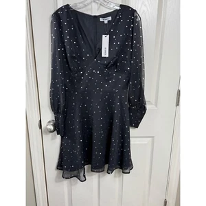 BB Dakota Dress Silver Star Sheer Long Sleeve Black Mini Whimsigoth Fairygoth 6 - Picture 1 of 8