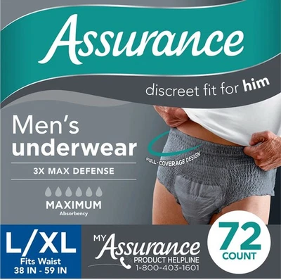 Ropa interior Assurance de máxima absorción para hombre, L/XL, (72 unidades) Foto 1 de 4