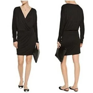 Haute Hippie Modal Surplice Ausschnitt Faux Wickelkleid klein einfarbig schwarz neu mit Etikett - Bild 1 von 8