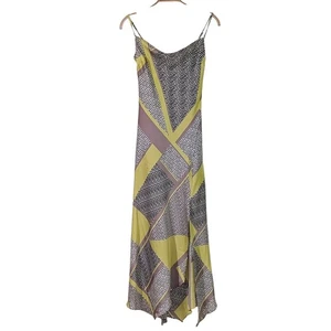 EXPRESS Geometric Print Cowl Neck Slip Maxi Dress Green Black White XXS NWOT - Picture 1 of 8
