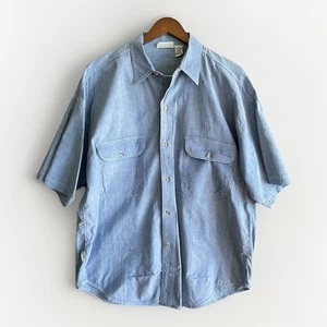 Vintage 90s Gitano Shirt Mens XL Blue Button Down 100% Cotton Short Sleeve Retro - Picture 1 of 17