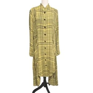 Cynthia Ashby Soft Plaid Flannel Shirt Dress Sz S Yellow Gray Pockets Lagenlook - Picture 1 of 13