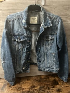 Abercrombie & Fitch Jacke Damen mittelblau Denim Knopf Distressed Trucker - Bild 1 von 5