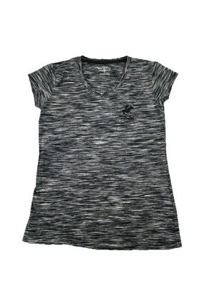 Camiseta Beverly Hills Polo Club Para Mujer Pequeña Tinte Espacial Negra Cuello en V Camiseta Top Foto 1 de 4