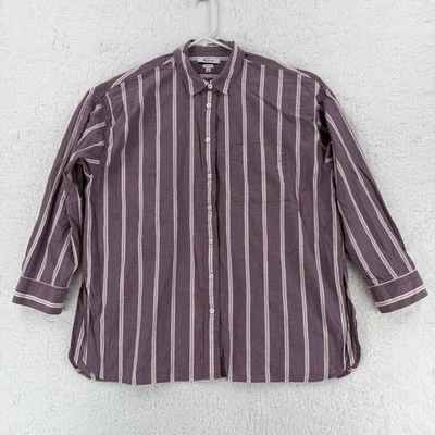 Camisa Madewell Feminina Média Roxa Listrada Tamanho Grande Botão Frontal Algodão - Imagem 1 de 4