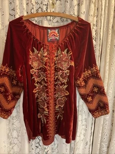 Johnny Was Embroidered Silk Velvet Top M - Picture 1 of 7