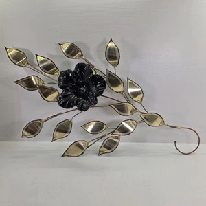 Vintage C JERE Brass Leaves Branch Metal Black Flower Wall Art Sculpture MCM - Picture 1 of 15