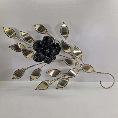 Vintage C JERE Brass Leaves Branch Metal Black Flower Wall Art Sculpture MCM  - Image 1 of 4