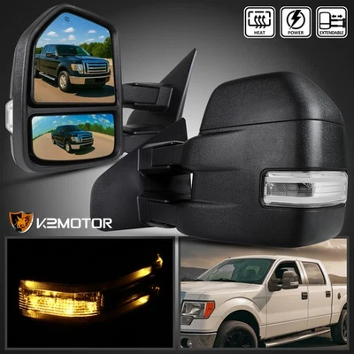 Fits 2007-2014 Ford F150 Power Heated Telescoping Tow Mirrors+LED Signal Puddle - Image 1 of 4