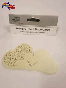 Pack of 10 Ivory Wedding Pearl Finish Heart Champagne Glass Place Cards GHT1-IV - Picture 1 of 2