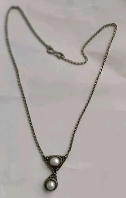 Firmado BA Suarti 925 Plata de Ley Doble Perla Colgante Collar 17" 11g Foto 1 de 4