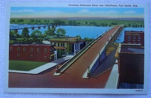 CROSSING ARKANSAS RIVER INTO OKLAHOMA FORT SMITH ARK UNUSED VINTAGE POSTCARD - Picture 1 of 2