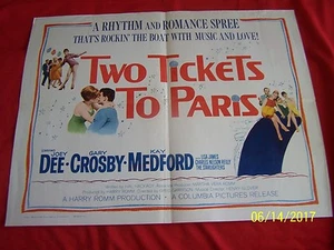 ZWEI TICKETS NACH PARIS orig 1962 22"x28" Filmplakat Romantik Joey Dee Gary Crosby - Bild 1 von 7