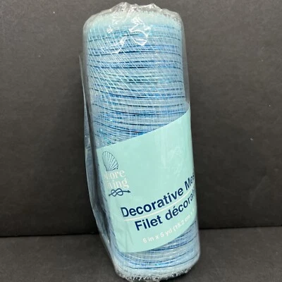 Shore Living Decorative Mesh 6 Inch X 5 Yards Blue With Blue Streamers - Image 1 of 4