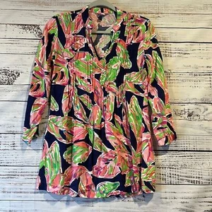 Lilly Pulitzer Navy in the Vias Pleated Tunic Top Size XXS - Picture 1 of 6