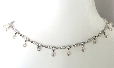 Gargantilla Collar Colgante Perlas Blancas Cristales Piedra de Reinstone Boda Novia Formal Foto 1 de 4