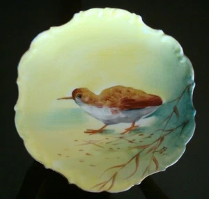 ANTIQUE LIMOGES FLAMBEAU HAND PAINTED PLATE, BIRD, 10", SIGNED "BAY". - Picture 1 of 7