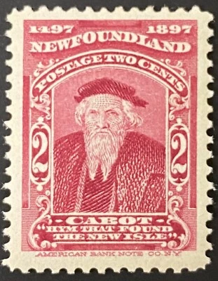 1897 SC#62 Newfoundland, John Cabot, Carmine Lake 2C Stamp, VF MLH Foto 1 de 2
