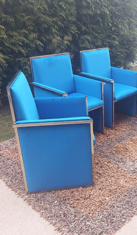 Fab Post-Mod  70s Italian Armchairs In Blue Velvet Cover