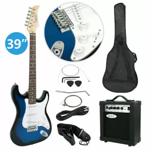 Guitarra eléctrica azul tamaño completo con amplificador, estuche y paquete de accesorios para principiantes - Imagen 1 de 11