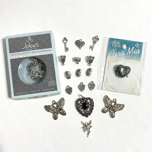 Lot Silver Tone Charms Crystal Connectors Hearts Flowers Fairy Jewelry Parts - Picture 1 of 16