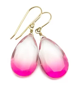 Watermelon Tourmaline Earrings Bicolor Clear Pink Teardrops Sterling 14k Gold - Picture 1 of 6