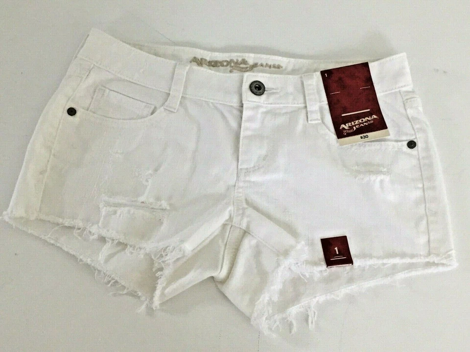 Pantalones cortos de jean Arizona Jean Co Junior para mujer talla 1 blancos cortes desgastados nuevos Foto 1 de 4