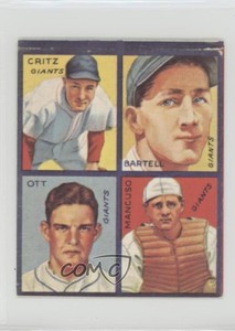 1985 1935 Goudey 4-in-1 Reprints Gus Mancuso Mel Ott Hughie Critz Dick Bartell
