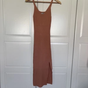 Asos Ladies Beige BodyCon Long Dress Uk 10 Straps And Split - Picture 1 of 7