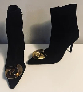 Zara Women’s Black Suede Stiletto Ankle Boots Size 38 High Heel Bootie - Picture 1 of 8