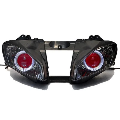 Lâmpada de farol anjo branco + olho de demônio vermelho para Yamaha YZF R6 2008-2014 HID personalizada - Imagem 1 de 4