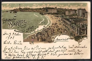 Lithographie Biarritz, la Grande Plage 1902 - Picture 1 of 2
