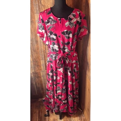 Lane Bryant Women's Size 18 Pink Floral Print Midi Dress with Belt - Image 1 of 4