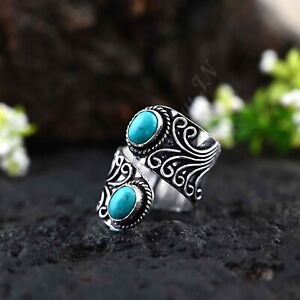 Sterling Silver Turquoise Ring for Women Boho Bohemian Blue Stone Thumb Ring