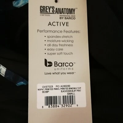 Grey's Anatomy Scrub Top Active GVST023-BOBP Black Ocean Bluff Print - Image 1 of 3