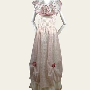 Vintage 1970 años 80 Vestido Rojo Lunares Falda Completa Volantes Princesa Núcleo Baile de graduación Vestido - Imagen 1 de 12