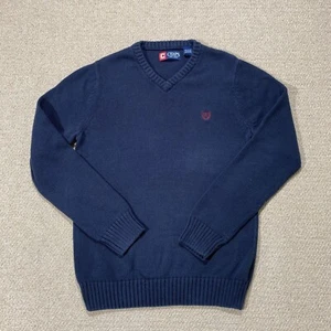 Chaps Jumper Mens Small Slim Fit Navy Crest Embroidered Heavyweight Knit Sweater - Picture 1 of 11
