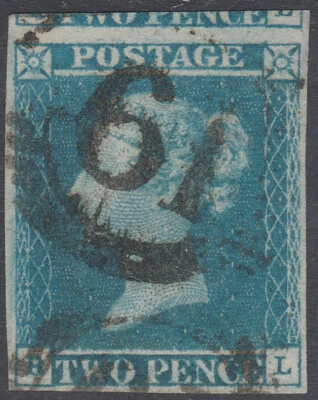 1841 SG14 2d BLUE PLATE 3 VERY FINE USED 4 MARGINS LONDON DISTRICT 61 (HL) - Image 1 of 2