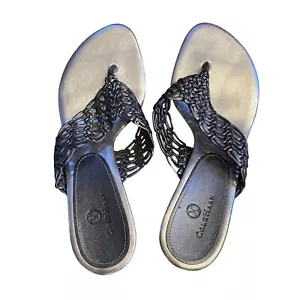 Sandalia Cole Haan Claudia Flip Flop Tacones Pantuflas Crochet 8.5 B Plata Nuevo - Imagen 1 de 2