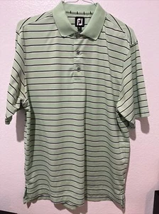 FootJoy Mens Large Light Lime Green Striped Stretch Polo Shirt - Picture 1 of 4