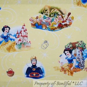 BonEful Fabric FQ Cotton Quilt Yellow Snow White PRINCESS Disney Girl 7 Dwarfs - Picture 1 of 11