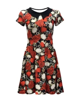 Gothic Skull Heart Rose Barbed Wire Collar Skater Dress Alternative Fashion - Image 1 of 2