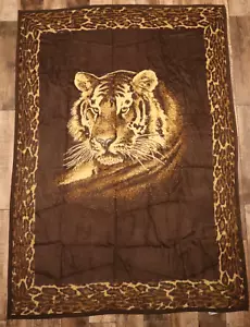 Biederlack Vintage Style Blanket Throw 73"x53" Brown Tiger Cheetah Acrylic USA - Picture 1 of 7