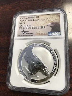 2016 P Australia $1 Wedge-Tailed Eagle  NGC  Ms 70 Mercanti Signed - Image 1 of 2