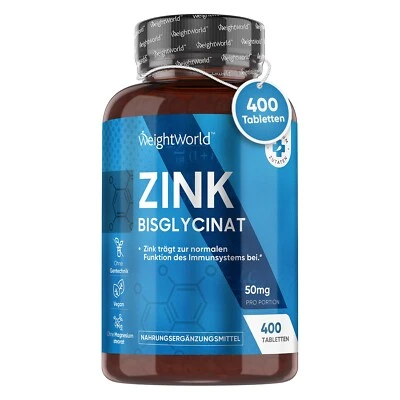 WeightWorld Zink Bisglycinat - 400 Tabletten - Starke Knochen & Immun Abwehr