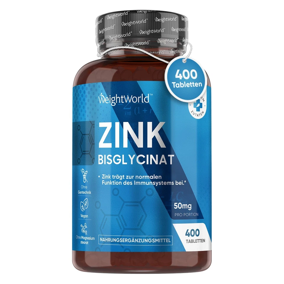 WeightWorld  Zink Bisglycinat  -  400 Tabletten - Starke Knochen & Immun Abwehr - Bild 1 von 4