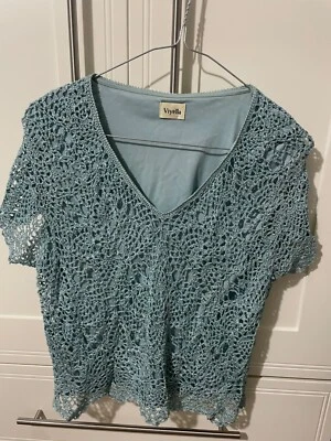 viyella size large turquoise blue lined crochet top with sparkle detail - Image 1 of 4