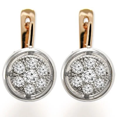 EUROPEAN STYLE 14K ROSE & WHITE GOLD DIAMOND TARELKA EARRINGS .90 ct #E937 - Image 1 of 4